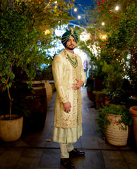 Lime Green Pure Silk Sherwani
