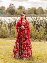 Maroon Bridal Lehenga with Organza Dupatta