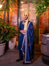 Navy Blue Quilted Silk Sherwani