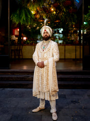 Off-White Raw Silk Angrakha Sherwani