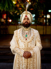 Off-White Raw Silk Angrakha Sherwani