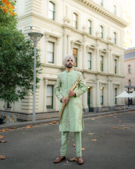 Mint Green Khadi Silk Sherwani