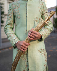 Mint Green Khadi Silk Sherwani
