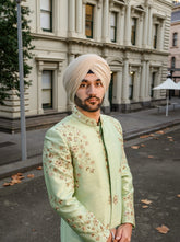 Mint Green Khadi Silk Sherwani