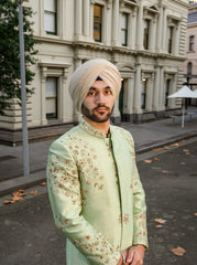 Mint Green Khadi Silk Sherwani