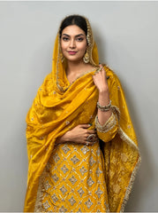 Mustard Yellow Crape Sharara Suit