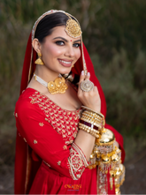 Red Crepe Lengha with Tabi Silk Dupatta
