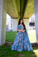 Powder Blue Self-Print Lengha