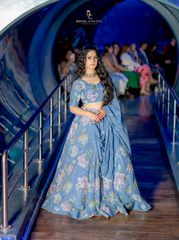Powder Blue Self-Print Lengha