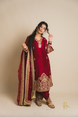 Maroon A-Shape Salwaar Suit