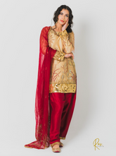 Golden Khadi Silk Short Shirt Salwaar Suit