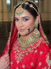 Red Kurti Lengha with Peacock Design