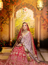 Wine Bridal Lehenga with Lilac Double Dupatta