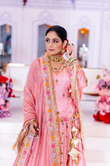 Pure Laam Tissue Baby Pink Kurti Lengha