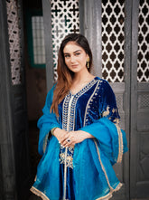 Velvet Peacock Blue Salwar Suit
