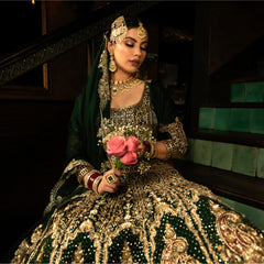 Bottle Green Khadi Silk Lehenga