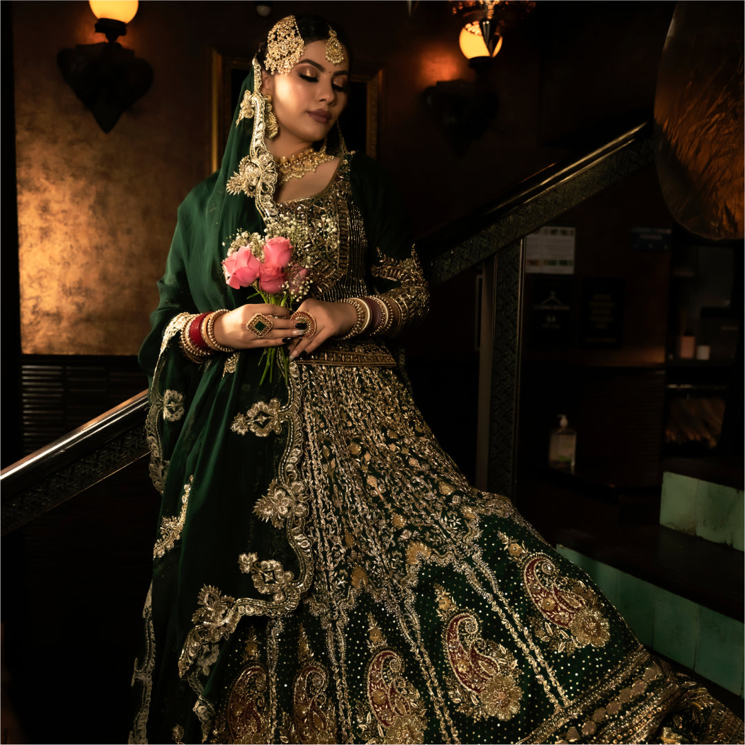 Bottle Green Khadi Silk Lehenga