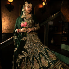 Bottle Green Khadi Silk Lehenga