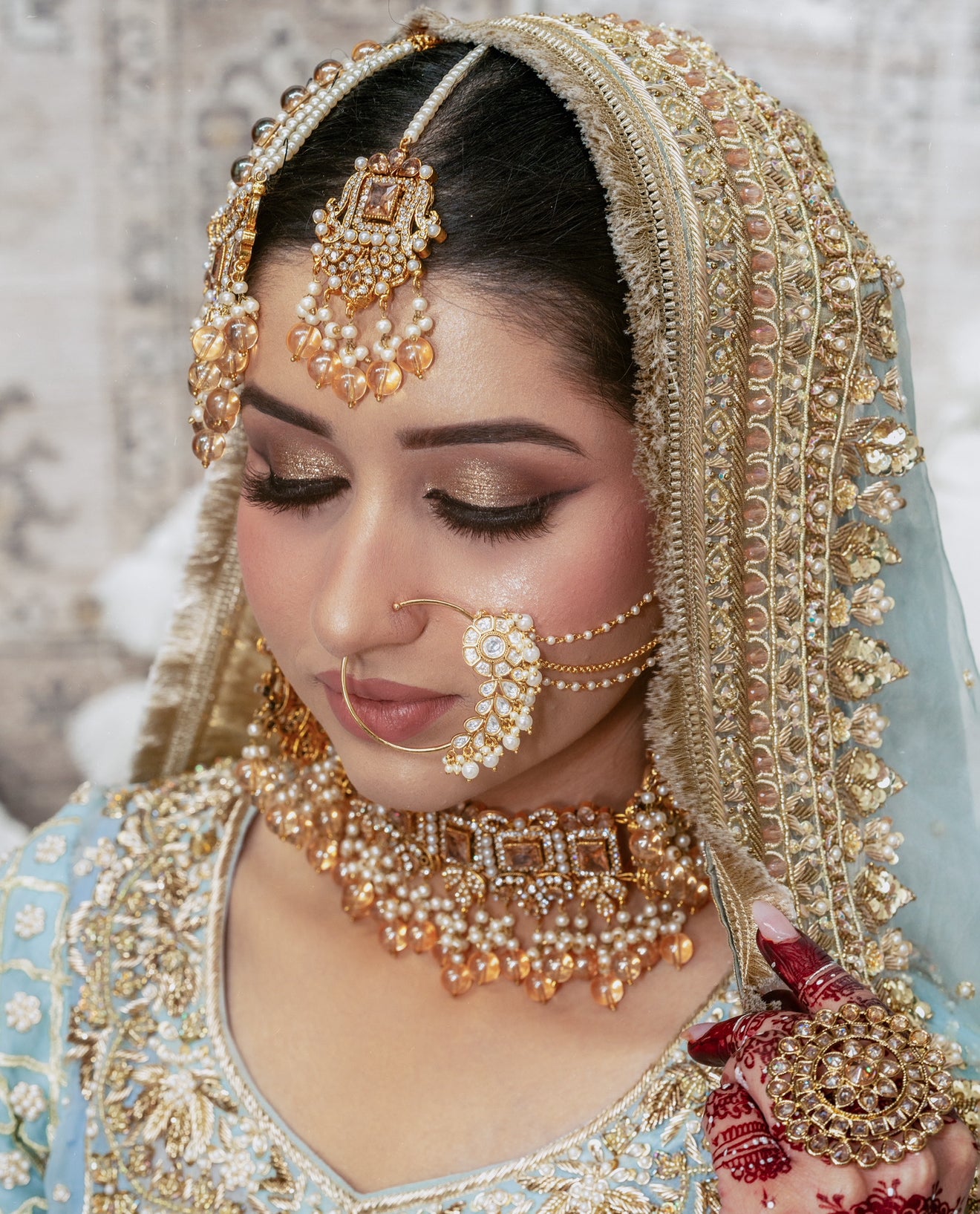 Powder Blue Anaarkali with Lengha Set