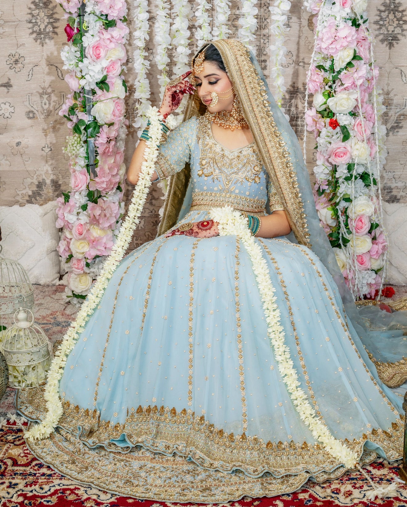Powder Blue Anaarkali with Lengha Set
