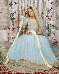 Powder Blue Anaarkali with Lengha Set