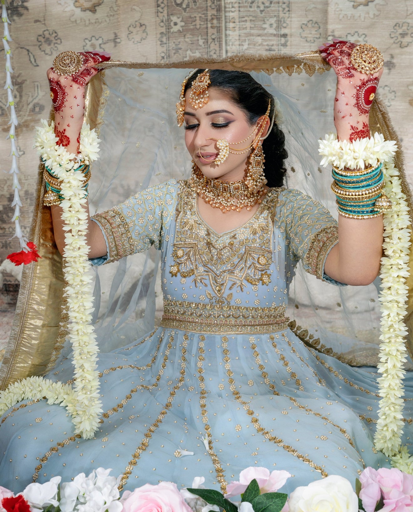 Powder Blue Anaarkali with Lengha Set