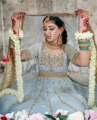 Powder Blue Anaarkali with Lengha Set