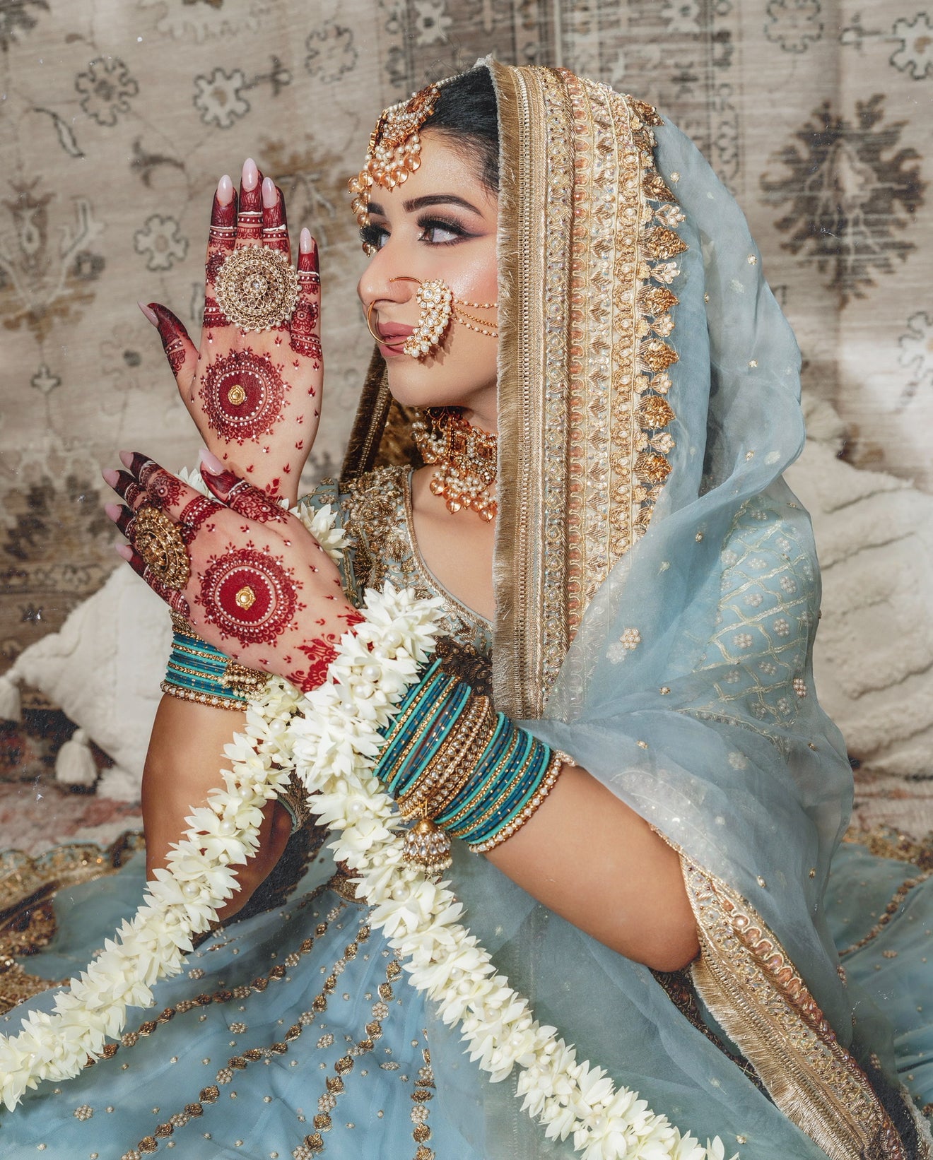 Powder Blue Anaarkali with Lengha Set