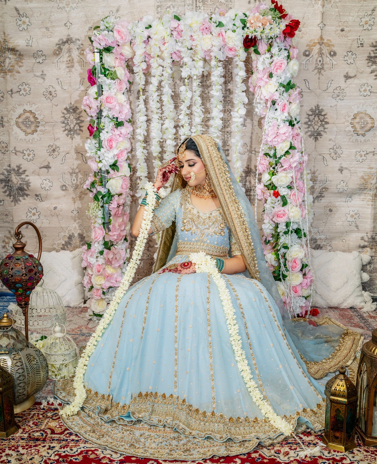 Powder Blue Anaarkali with Lengha Set
