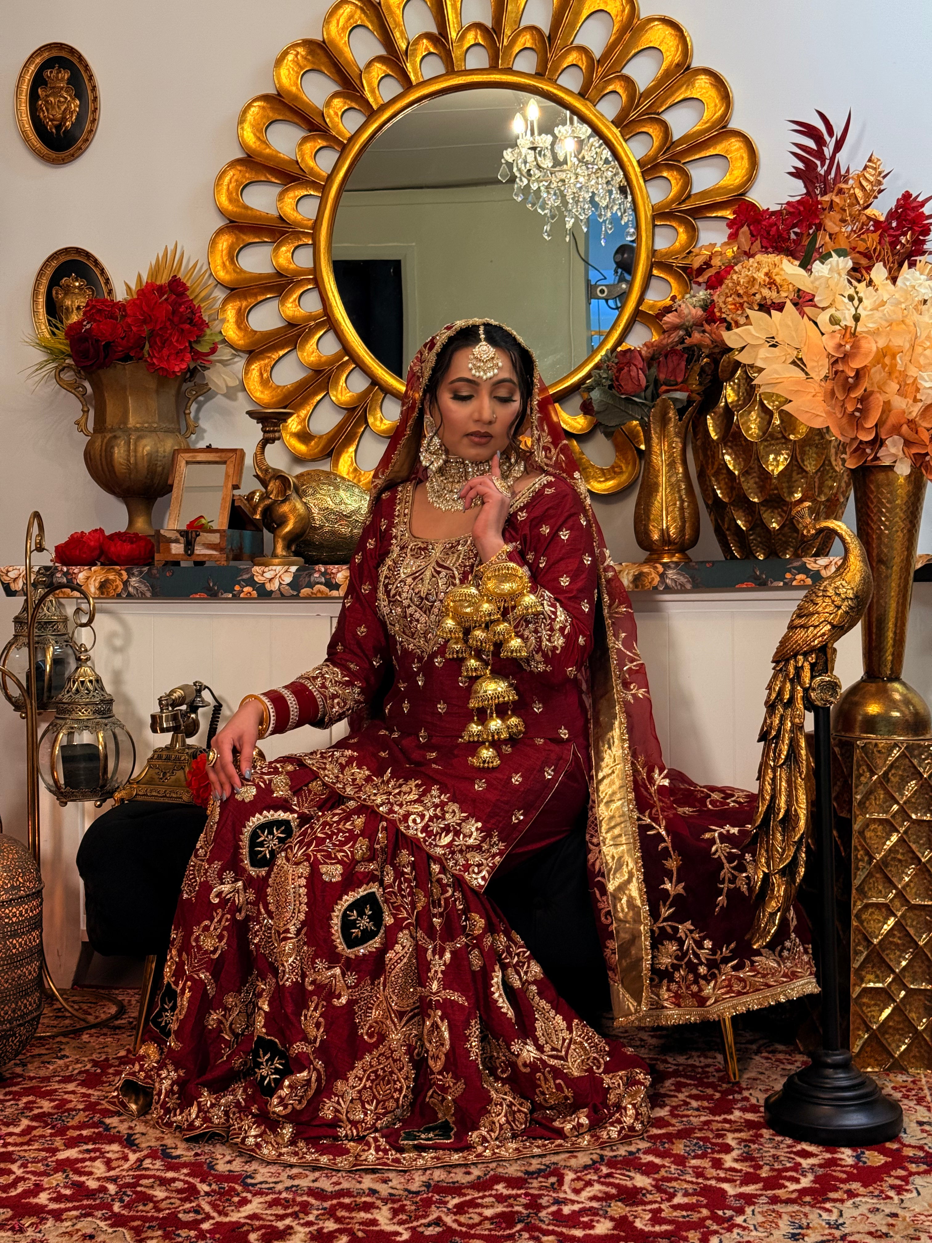 Black Tone Maroon Pakistani-Style Gharara Set