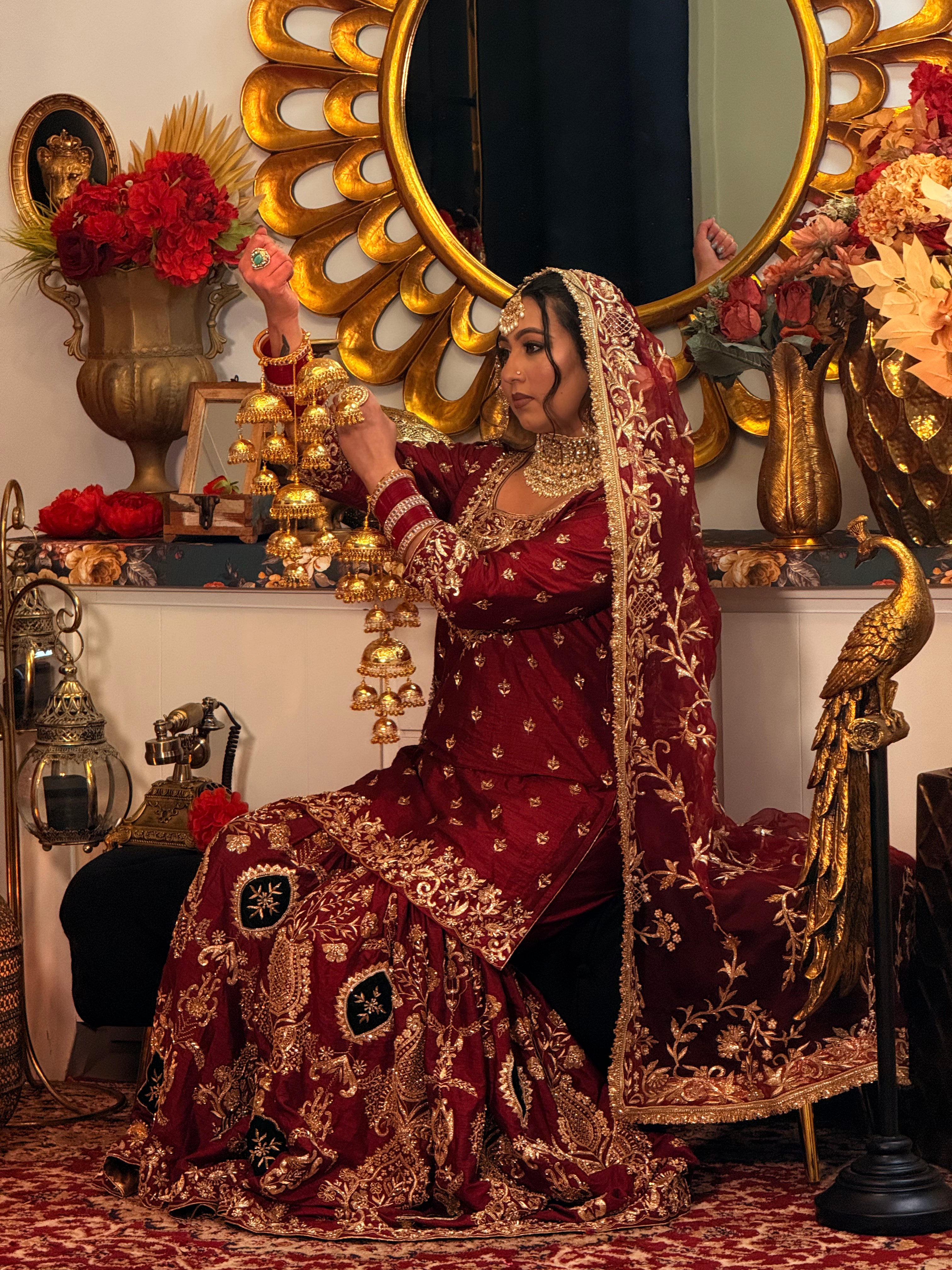 Black Tone Maroon Pakistani-Style Gharara Set