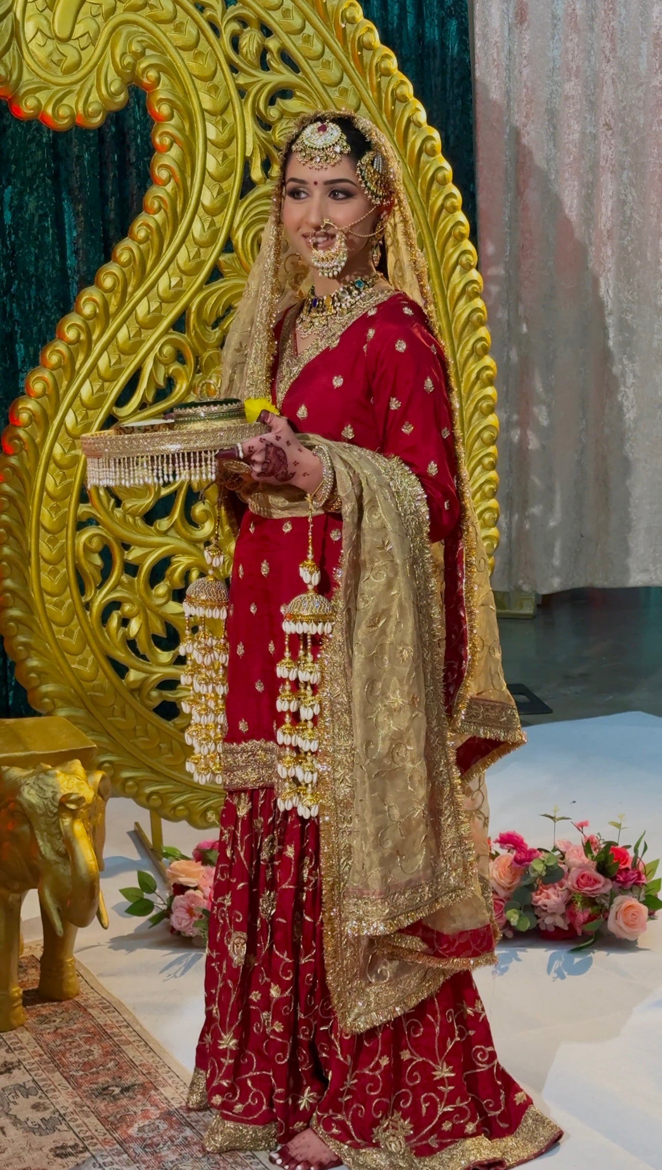 Maroon Garara Set with Golden Dupatta