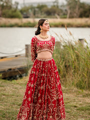 Maroon Bridal Lehenga with Organza Dupatta
