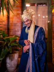 Navy Blue Quilted Silk Sherwani