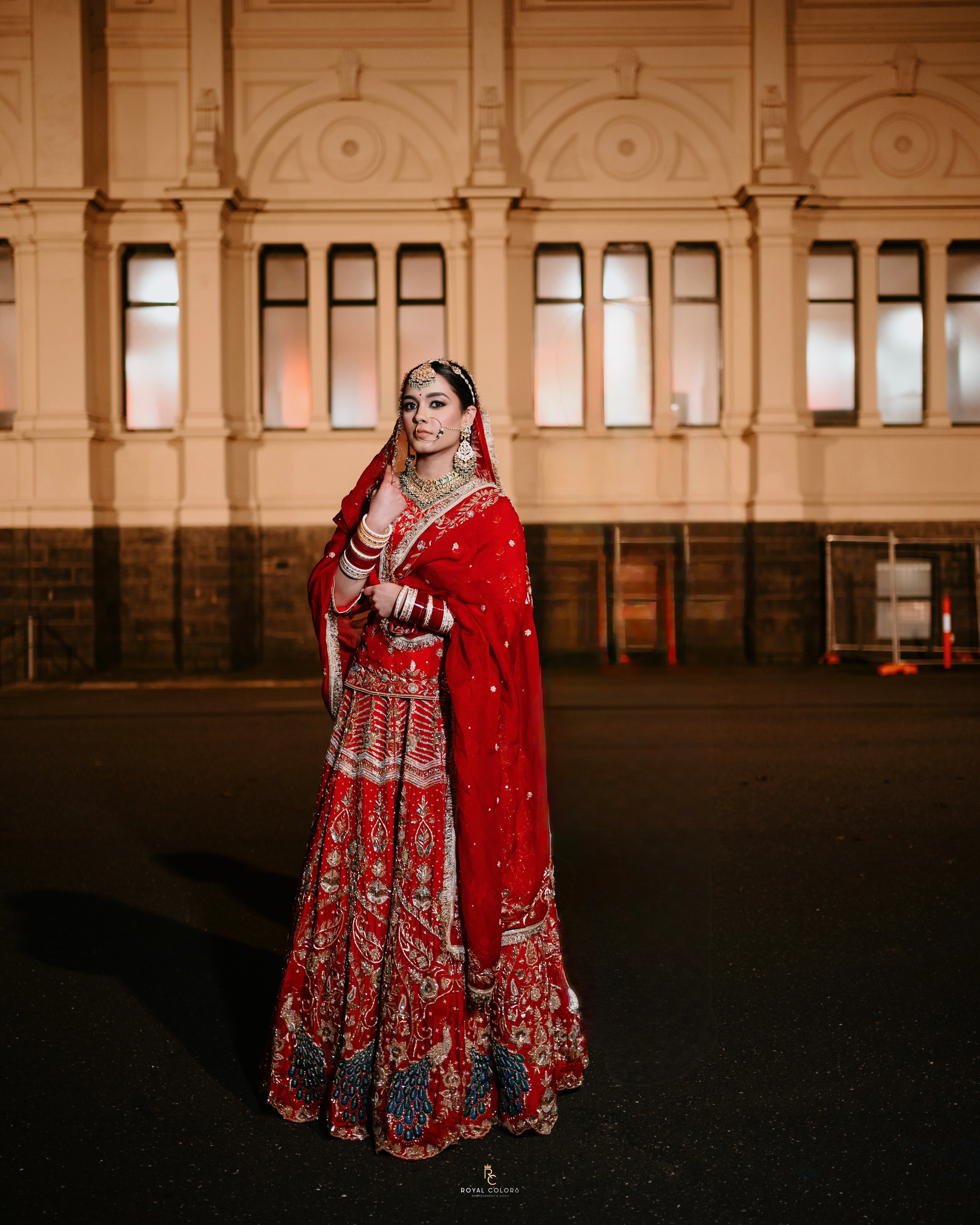 Red Kurti Lengha with Peacock Design