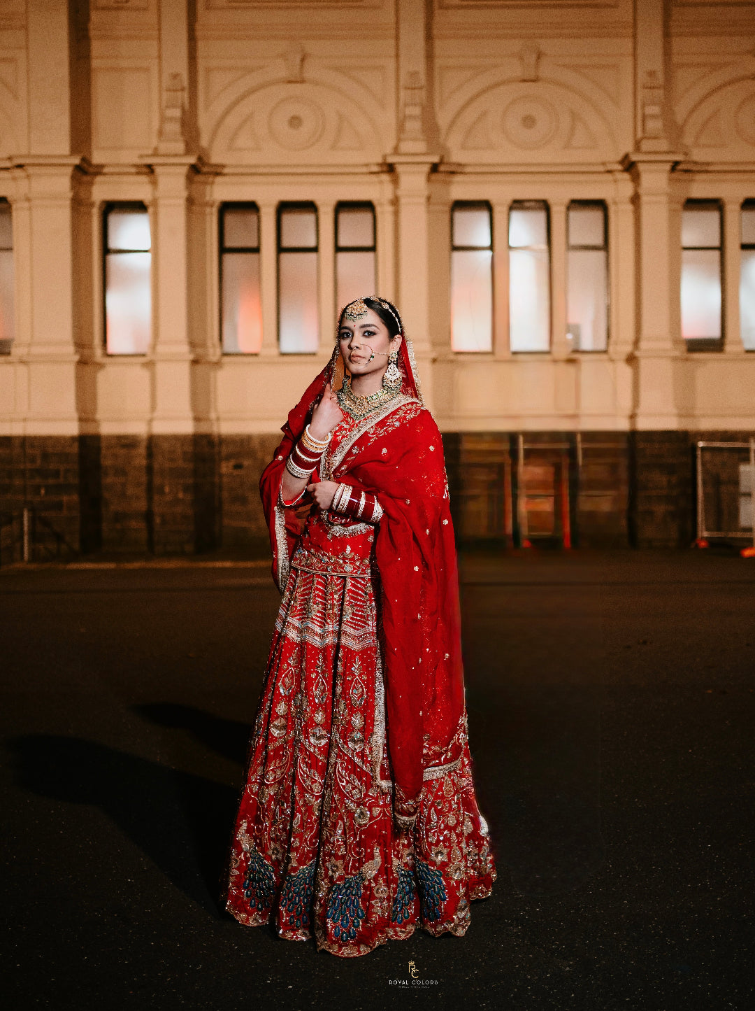 Red with Peacock Design Lehenga Set