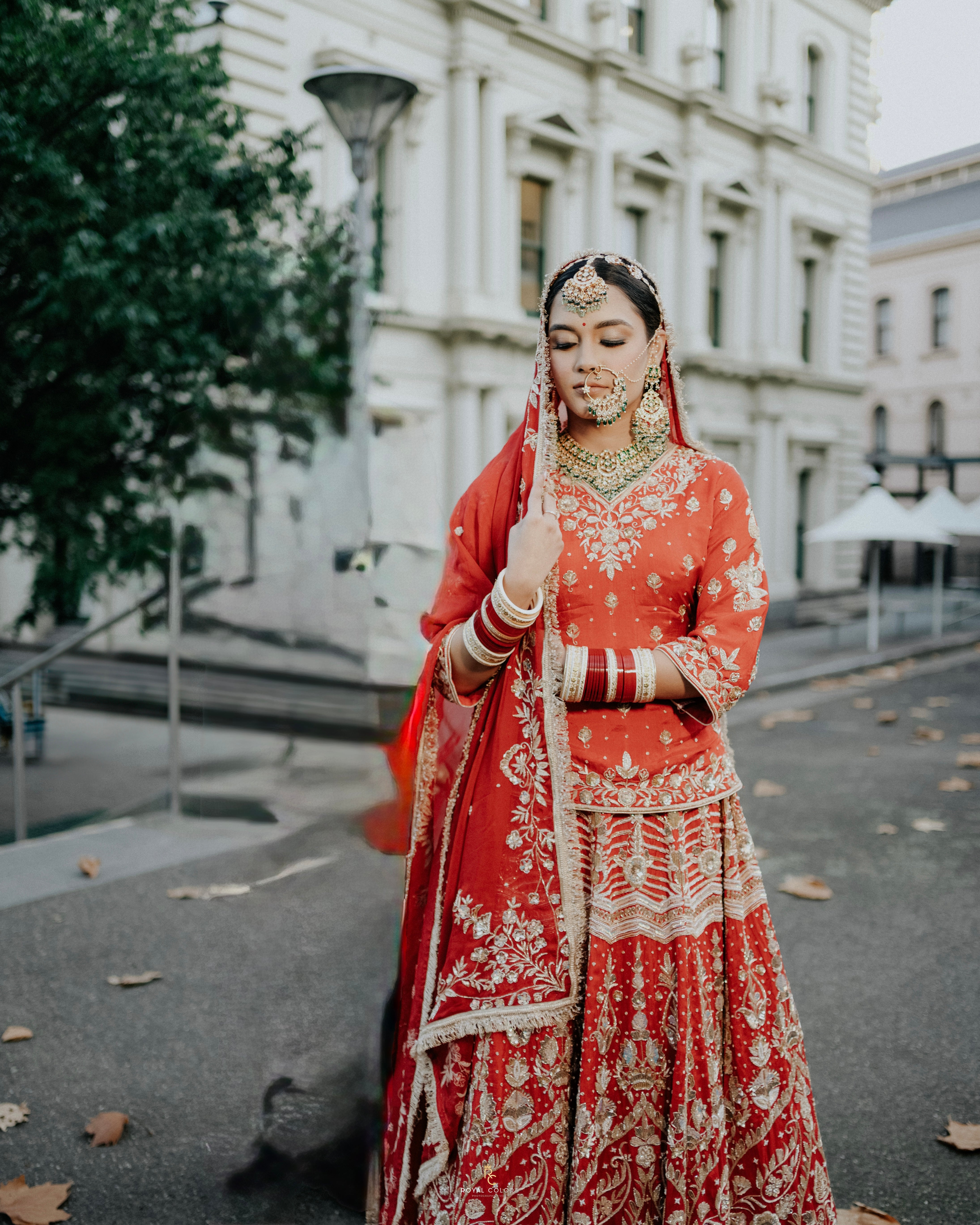 Red Kurti Lengha with Peacock Design