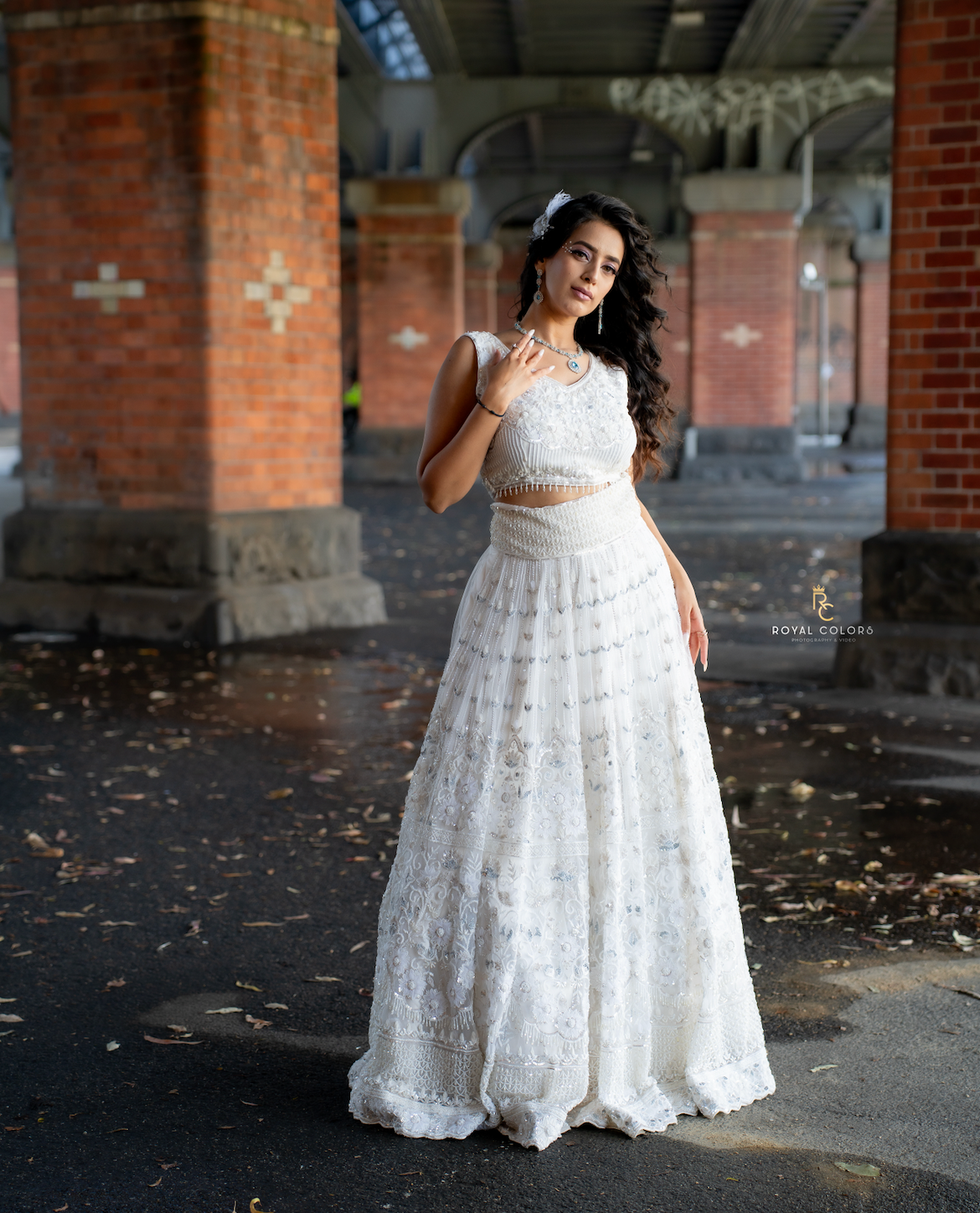 White Net Lengha Set