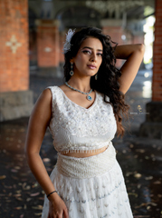 White Net Lengha Set