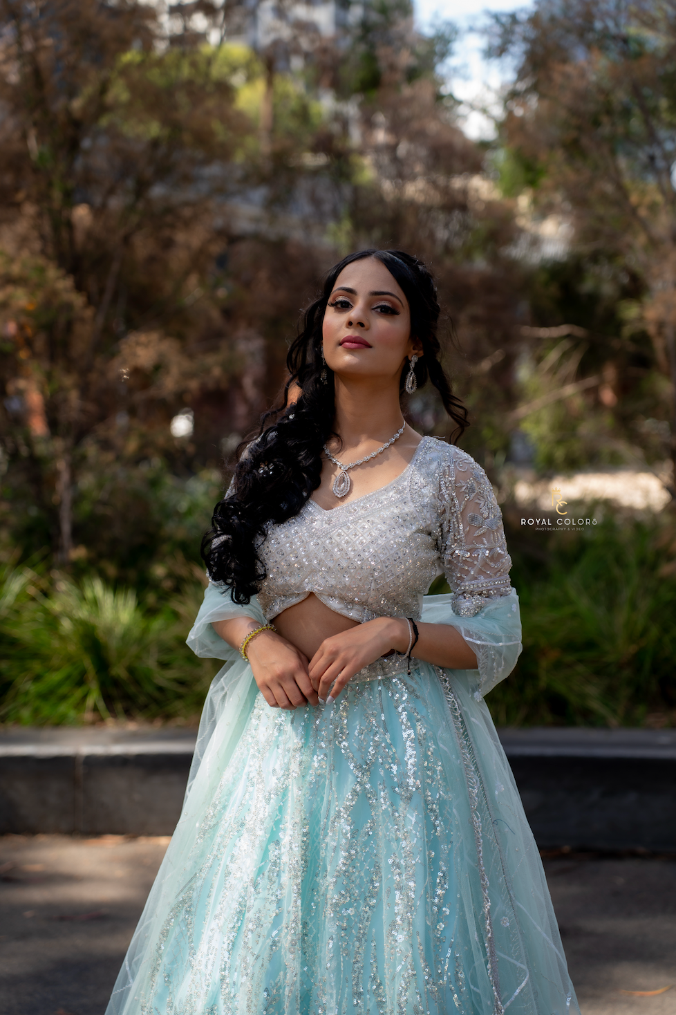 Ice Blue & White Lengha