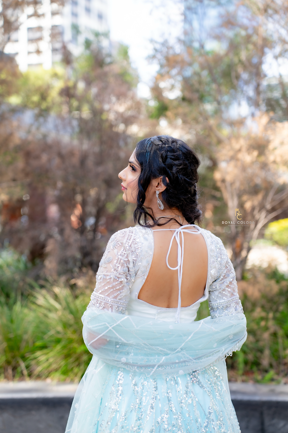 Ice Blue & White Lengha