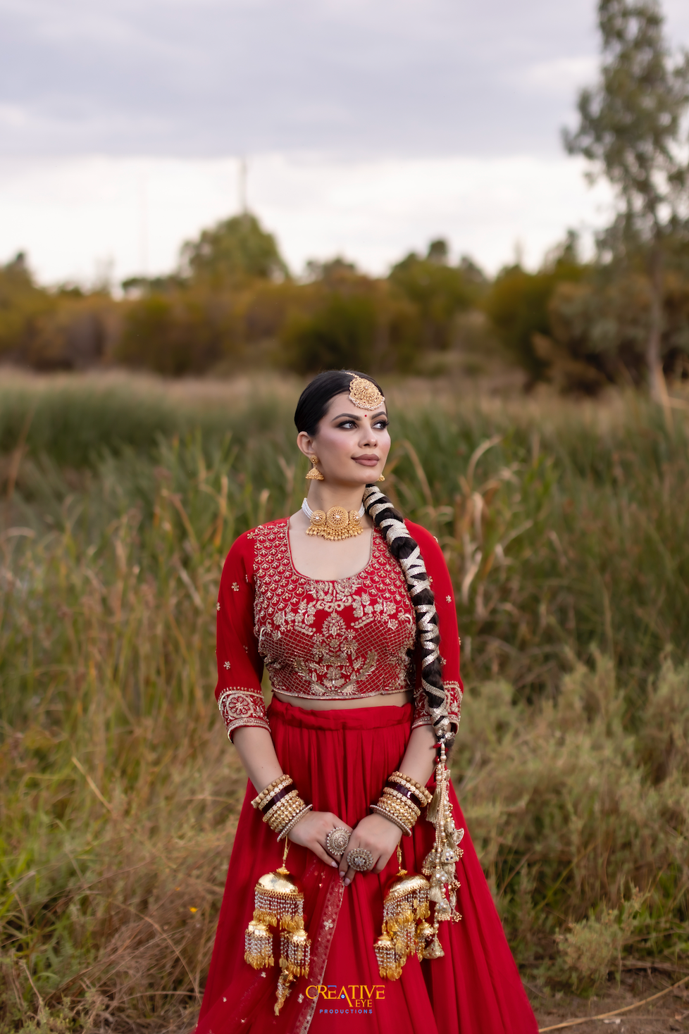 Red Crepe Lengha with Tabi Silk Dupatta