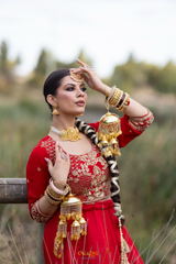 Red Crepe Lengha with Tabi Silk Dupatta