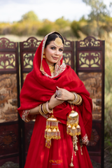 Red Crepe Lengha with Tabi Silk Dupatta