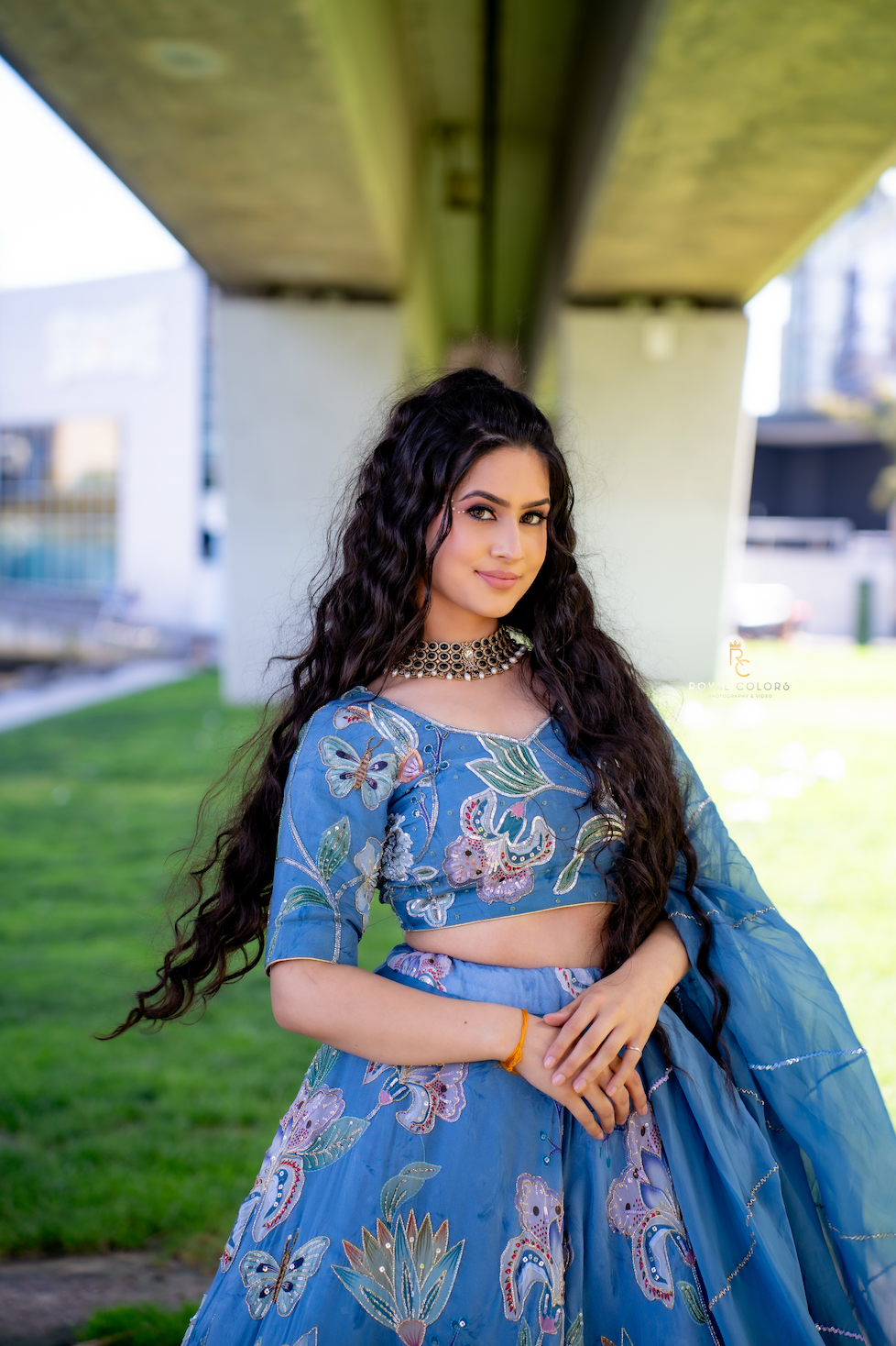 Powder Blue Self-Print Lengha