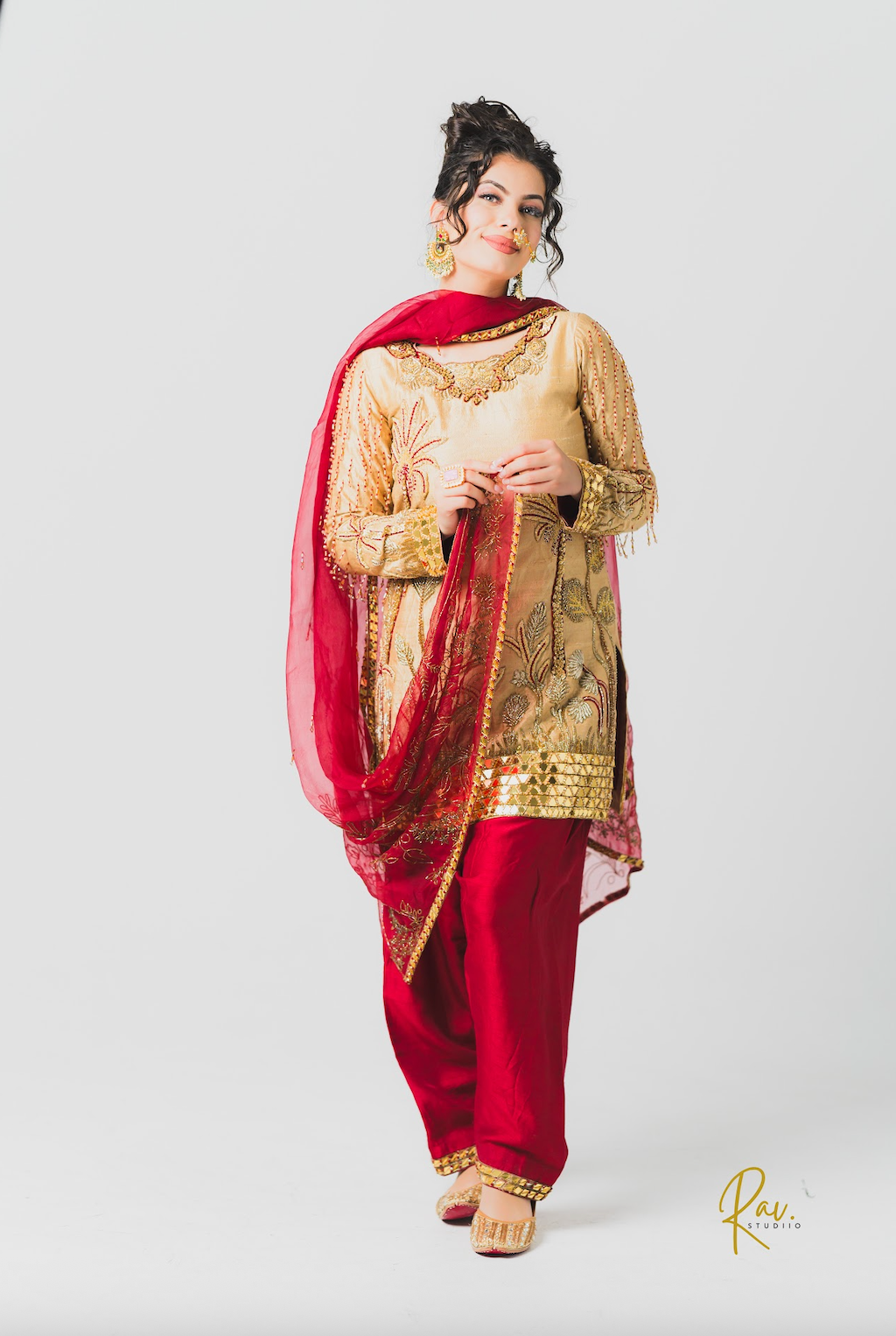 Golden Khadi Silk Short Shirt Salwaar Suit