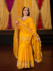 Yellow Crepe Sharara Set