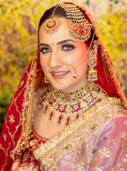 Wine Bridal Lehenga with Lilac Double Dupatta