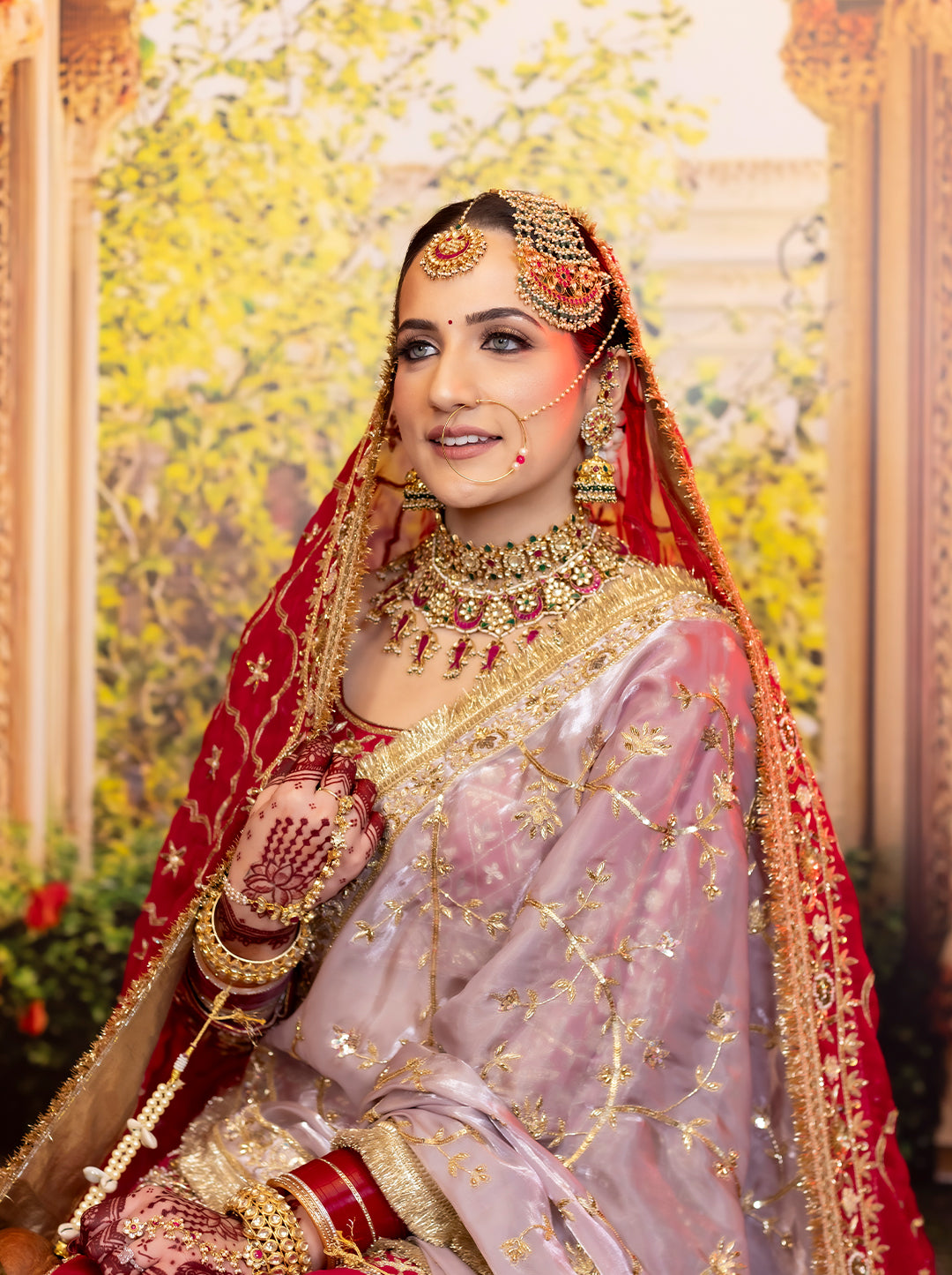 Wine Bridal Lehenga with Lilac Double Dupatta