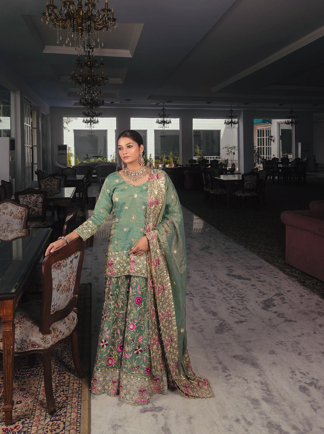 Mint Green Simmer Tissue Sharara Suit